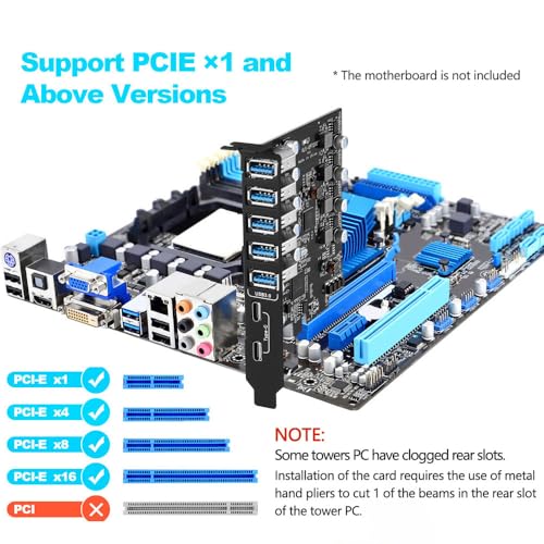 PCIE USB 3.0 Expansion Card 7 Ports (5X Type-A and 2 USB C) PCIe Card | Super Speed PCI Express USB 3.0 Hub Controller Adapter, PCIe USB Expansion Card for Windows 11/10/8/7/XP and MAC OS/Linux