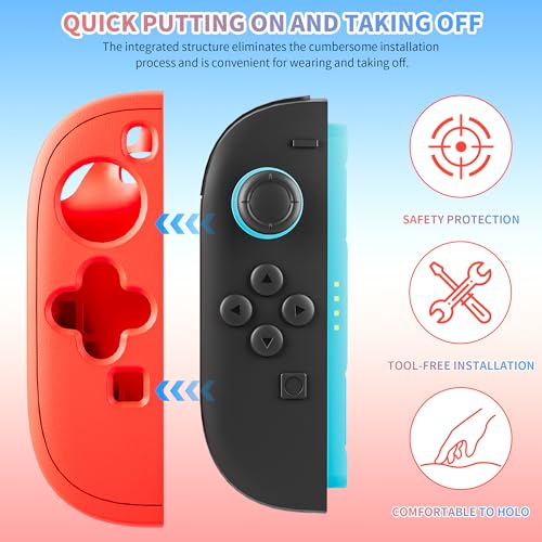 FUNDIARY Replacement for Nintendo Switch 2 Controller, Switch Wireless Controllers Compatible with Switch 2, Anti-Slip Soft Silicone Protective Cover with 2 Thumb Caps, Blue+Red - color: Red and Blue