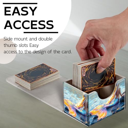 Trading Card Storage Box, Holds 100+ for MTG Cards, PU Leather with Magnetic Closure, Rainbow Mermaid Ocean Print Durable Deck Box for Magic the Gathering, Trading Card Games - color: Rainbow Mermaid Ocean Print
