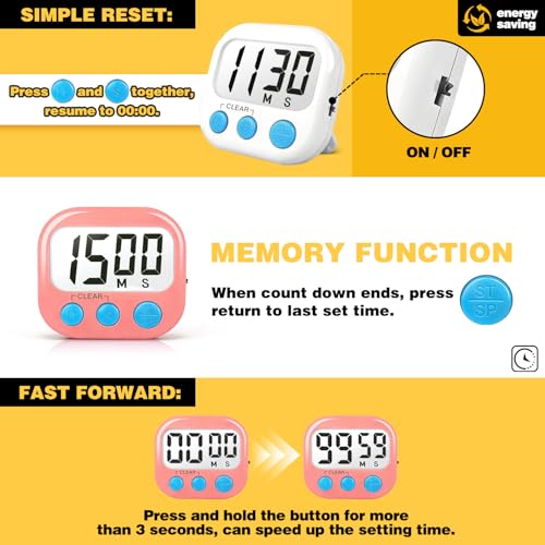 Classroom Timers for Teachers Kids Large Magnetic Digital Timer Teacher Supplies 2 Pack-Pink White - color: Pink White