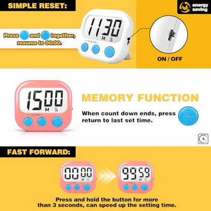 Classroom Timers for Teachers Kids Large Magnetic Digital Timer Teacher Supplies 2 Pack-Pink White - color: Pink White