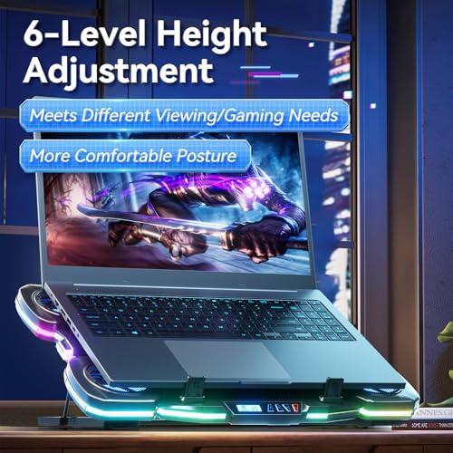 Gaming Laptop Cooling Pad - 11 High Speed Turbo Fans Ultra Quiet Laptop Cooler Stand with RGB Lights Digital Display Height Adjustable for 17 Inch Laptop