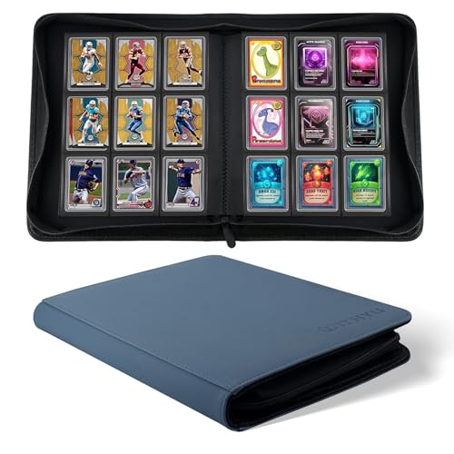 WITHYU Top Loader Binder 9 Pocket, Holds 288 Toploaders for 3" x 4" Sports and TCG Cards, Durable PU Leather Ringless Zipper Storage Binder, Ink Blue - color: Ink Blue, size: 9 Pocket