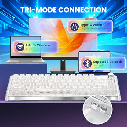 75% Hot‑Swappable Tri‑Mode Mechanical Keyboard, Wireless Bluetooth 5.0 2.4G USB‑C Gaming Keyboard with Volume Knob, Pre‑Lubed Linear Switch, RGB Backlit Metal Shell Compact Keyboard for PC Mac Gamers - color: White