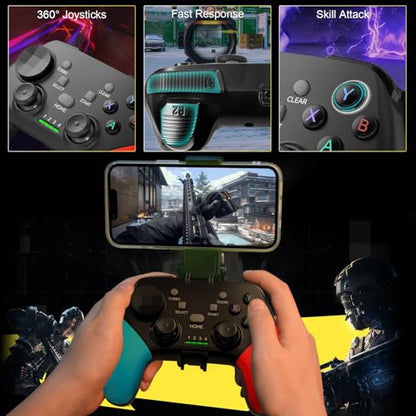Joso Wireless Mobile Gaming Controller for iPhone, Android, iPad, Tablet, PC, Phone Controller with Phone Clip Supports Cloud Game, COD Mobile, Genshin Immpact, Remote Player Gamepad - color: Black+Blue+Red