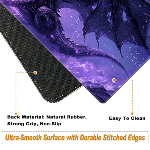 Desk Pad, Large Game Mouse Pad + Small Mouse Pad + Wrist Rest,Ergonomic Mouse Pad,Table Mat with Stitched Edge,Anti-Slip,Memory Foam Desk Mat for Home Office Gaming(23.6×11.8in),Purple Dragon - color: Purple Dragon