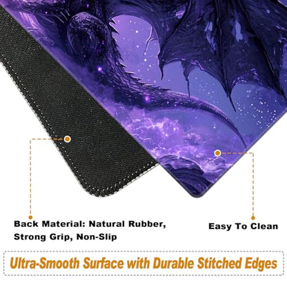Desk Pad, Large Game Mouse Pad + Small Mouse Pad + Wrist Rest,Ergonomic Mouse Pad,Table Mat with Stitched Edge,Anti-Slip,Memory Foam Desk Mat for Home Office Gaming(23.6×11.8in),Purple Dragon - color: Purple Dragon