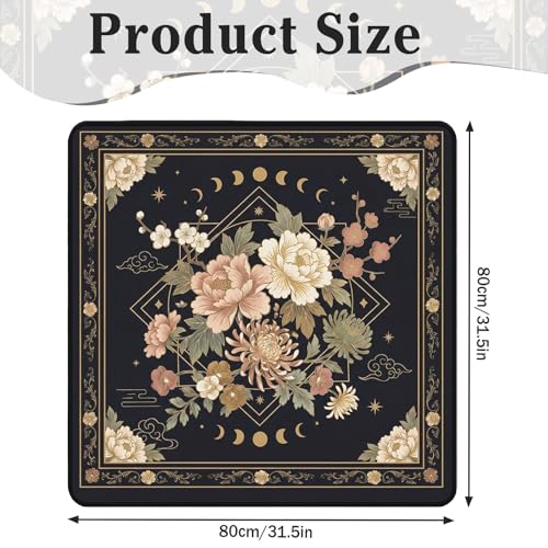 Britimes Mahjong Mat with Black Carrying Bag,31.5"x31.5", Celestial Floral | Moon Non-Slip Noise Reduction Gaming Mat Rubber Multi Purpose Game Table Cover for Mahjong Card Dominoes Board Tile Games - color: Flower Moon