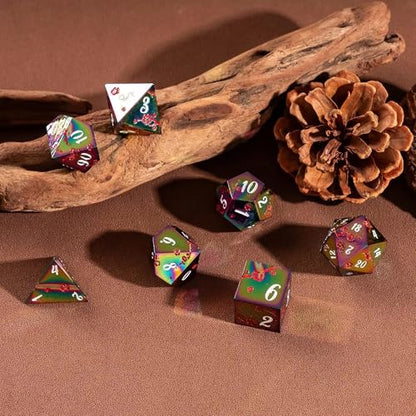 UDIXI Rainbow Metal Dice Set D&D, 7PCS Flower Metal DND Dice Set for RPG | Red Flower, Metal Case Packaging, Heavy Metal Dice, D&D Gift, for Dungeons and Dragons Role Playing Games Tabletop Games - color: Rainbow-white