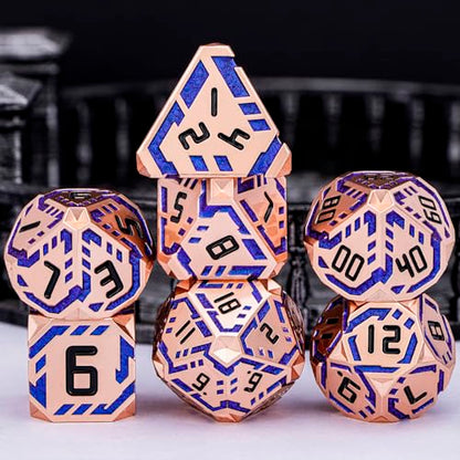 Metal DND Sci-fi Dice Set 7PCS Stripe Polyhedral Dice for Dungeons Dragons RPG Role Playing Game, Glitter D and D Dice with Gift Box D6 D8 D10 D12 D20 (Copper Blue) - color: Copper Blue
