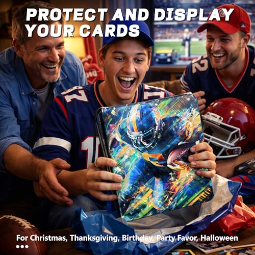 Football Card Binder with Sleeves, 4-Pocket Portable Card Protectors Album Holder Book with Zipper, Fits 400 Cards with 50 Removable Sleeves, Football Cards Display Storage Carrying Case -02 - color: Football- 02- 400 cards