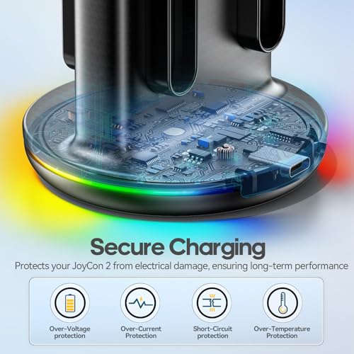 Switch 2 Joycon Charger with 9 RGBs, Switch 2 Controller Charger with Magnetic & Bi-Directional Design, 4 in 1 Joycon 2 Charging Dock Station Stand with Cable for Sega Genesis Console - size: M-Black-Switch 2 Base