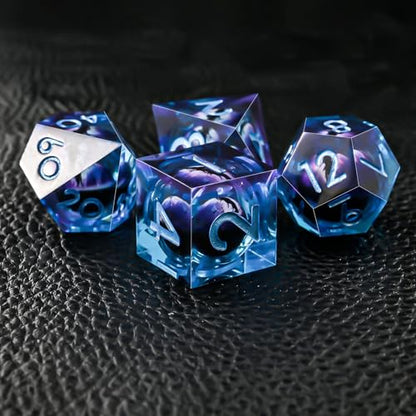 Resin Dice Set, Resin Edge Sharp for Dungeons & Dragons RPG, MTG Board Games with Gift Box (Purple and Blue Longan) - color: Purple and Blue Longan