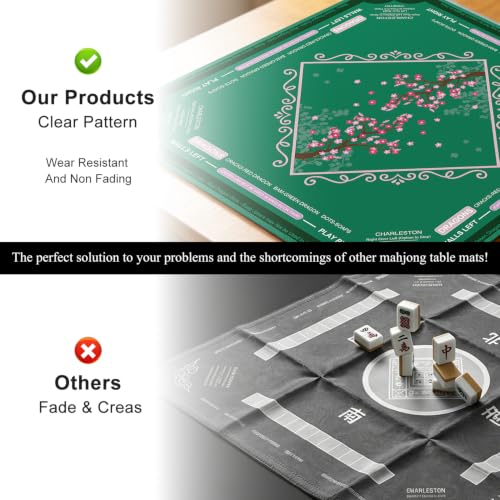 Cherry Blossom Mahjong Mat for Table with Rules, 31.5" x 31.5" Noise Reduction Non Slip Waterproof Mah Jong Table Mat with Carrying Bag, Suitable for Mahjong, Poker, Board Games, Dominoes, Card Games - color: Cherry Blossom