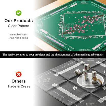 Cherry Blossom Mahjong Mat for Table with Rules, 31.5" x 31.5" Noise Reduction Non Slip Waterproof Mah Jong Table Mat with Carrying Bag, Suitable for Mahjong, Poker, Board Games, Dominoes, Card Games - color: Cherry Blossom