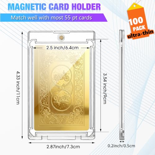 SATINIOR 100 Pcs 55 Pt Ultra-Thin Magnetic Card Holder, Holder Case Clear Protectors for Thick Baseball Football Hockey Cards - size: 55 Pt Ultra-thin