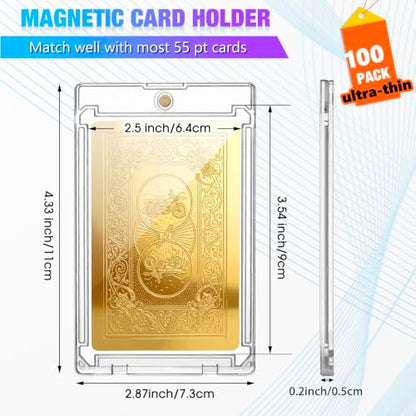 SATINIOR 100 Pcs 55 Pt Ultra-Thin Magnetic Card Holder, Holder Case Clear Protectors for Thick Baseball Football Hockey Cards - size: 55 Pt Ultra-thin