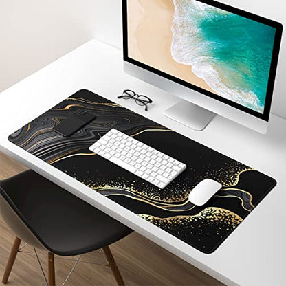 Extended Gaming Mouse Pad, XXL Large Desk Pad 30 x 14 Inch, Big Computer Keyboard Mousepad, Waterproof Mouse Mat with Stitched Edges and Non-Slip Base for Women Office Gaming, Black Marble - color: Black Marble