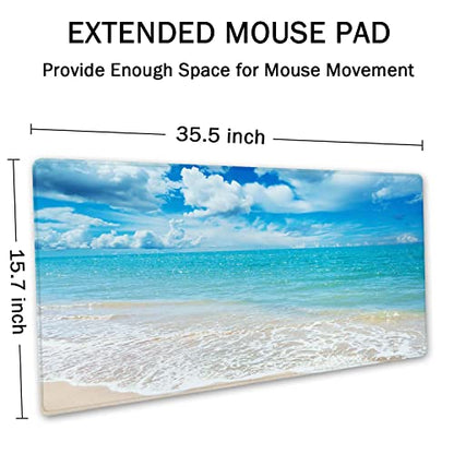 SSOIU Gaming Mouse Pad, Extended Mouse Pad, 35.5x15.7inch XXL Large Big Computer Keyboard Mouse Mat Desk Pad with Non-Slip Base and Stitched Edge for Home Office Gaming Work, Beaches Sunny Day - color: Beaches Sunny Day
