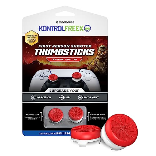 KontrolFreek FPS Freek Inferno for PlayStation 4 (PS4) and PlayStation 5 (PS5) Controller | Performance Thumbsticks | 1 High-Rise, 1 Mid-Rise | Red/White - style: PS5