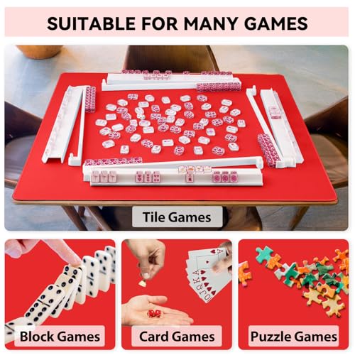 31.5'' Red Mahjong Mat for Table, Non-Slip Noise Reduction Gaming Mat | Classic Gaming Mat with Carrying Bag for Mahjong, Poker, Card, Domino, Board Games, Dominoes,Cards & Tile Games - color: Red