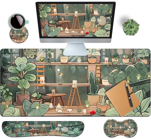 4-Piece Extended Large Mouse Pad Set for Women Men with Cute Design Includes 35.4 x 15.7 XXL Large Mouse Pad Keyboard Wrist Rest Mouse Wrist Support and Coaster for Office Home - color: Cute, size: Extra XXL -35.4"X15.7"