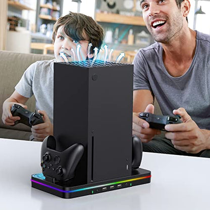Cooling Charging Stand for Xbox Series X/S with 2 Headset Stand, Luckit Vertical Dual Controller Charger Station Dock Accessories with Cooling Fan, Fast Charging Station with 3 HUB USB Ports - size: Cooling Charging Stand