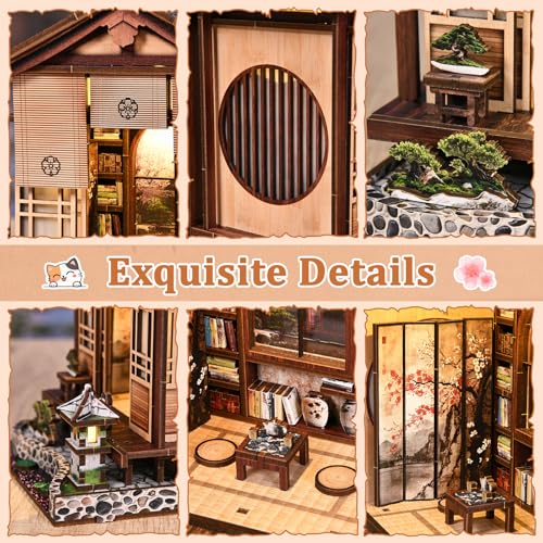 Book Nook Kit - DIY Miniature House Kit for Adults and Teens, Booknook Tiny Japanese Dollhouse Kit Bookshelf Decor 3D Wooden Puzzle, Gifts for Family, Friends - style: Moss Lamp & Garden