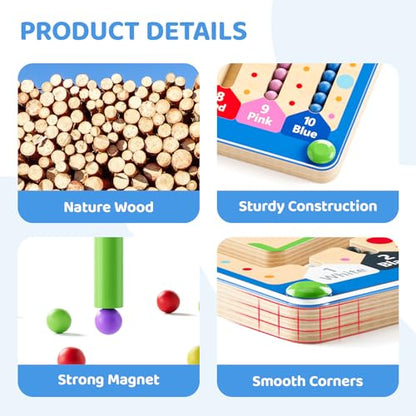zhiwuzhu 2 in1 Magnetic Color and Number Maze,Wooden Montessori Preschool Learning Activities Toys,Toddler Travel Essentials Toys,3 4 5 Year Old Boy Girl Birthday Gift Toys - style: Intelligence