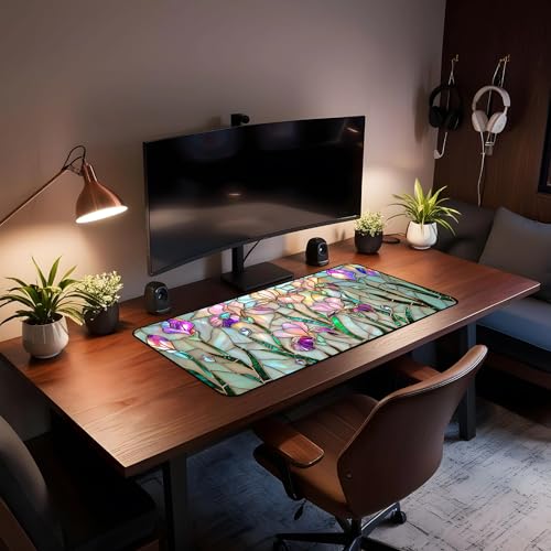 Colorful Flower Desk Mat Mouse Pad XXL, Plant Extended Large Game Mouse Pads, Desktop Mat Computer Laptop Keyboard Mat, Women's Desk Protector Mat,Desk Matt Office 31.5"X15.7" - color: Iris Flower