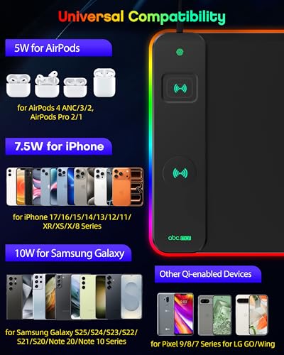 Magnetic Wireless Charging Mouse Pad Gaming, 31.5"x15.8" Large Desk Mat | RGB Mousepad, Smooth Glide, Stitched Edge, Non-Slip Rubber Base, Desk Pad Computer Keyboard Mat, with Adapter - color: RGB-Adatper