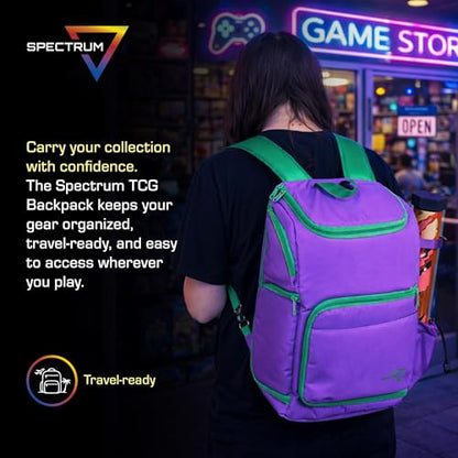 BCW Spectrum TCG Backpack | Holds 7–9 Prism Deck Cases or Deck Boxes | Configurable Storage for Cards & Gear | Playmat Strap & Side Pocket | Durable & Travel-Friendly Design | Gamma Purple - color: Purple