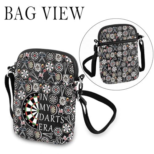 MNIGIU Funny Dart Gift For Dart Player In My Darts Era Crossbody Bag Dartboard Paint Shoulder Bag Dart Game Queen Gift - color: In My Darts Era Black
