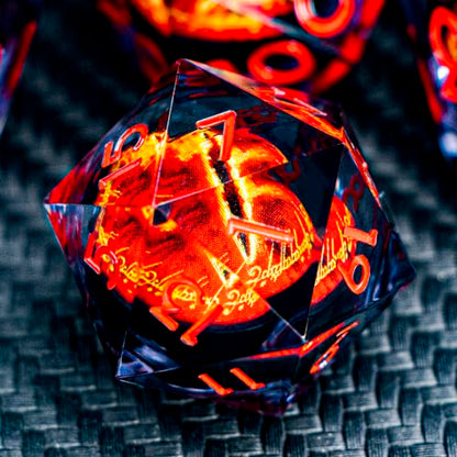ARUOHHA DND Resin Dice Gazes Eye Dice Liquid Core Flaming RPG Sharp Edged Dice Set with Gift Box, Polyhedral D and D Dice Set Compatible with Dungeons Dragons Role Playing Game D20 D12 D10 D8 D6 - color: Sl01-black