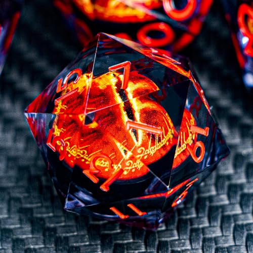 ARUOHHA DND Resin Dice Gazes Eye Dice Liquid Core Flaming RPG Sharp Edged Dice Set with Gift Box, Polyhedral D and D Dice Set Compatible with Dungeons Dragons Role Playing Game D20 D12 D10 D8 D6 - color: Sl01-black