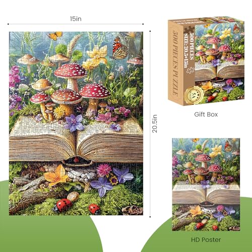 Colorful Fantasy Mushroom Book 500 Puzzles, Fun and Challenging | Puzzle for Family Time, Relaxing Gift for Adults, Seniors, 20.5 x 15 in - style: MUSHROOM BOOK