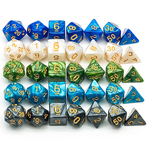 5 Sets Dice DND Polyhedral Dice Set (35pcs) with 1 Leather Die Bag, D&D Die Set for Dungeons and Dragons, RPG Table Games. (5Sets/35Pcs) - color: 5sets/35pcs