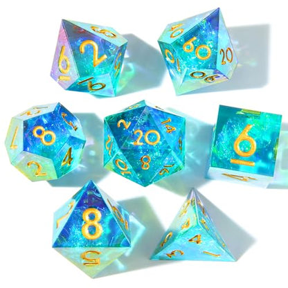 Laser DND Rainbow Dice Set Dungeons and Dragons Dice with Iridescent Iconic Coating, Polyhedral Dice with Resin Sharp Edge for RPG, MTG Table Games （Polar Light） - color: Rainbow-polar Light