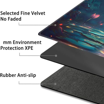 for MTG Game Playmat - 24 x 14 inches with Dices and Storage Bags, Non-Slip Base for TCG and Board Game Card Mats, Trading Card Games Mat, Lotus Pond Night Scene Pattern Collectible Card Playmats - color: Jv-playmat-p7-1-d119