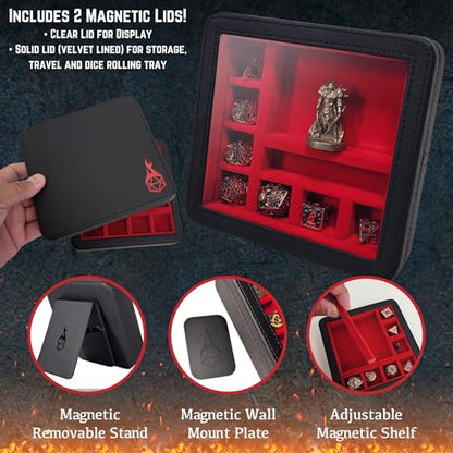 Forged Dice Co. RPG Character Shrine Display Case for Dice and DND Miniatures - Includes Travel Dice Tray and Display Lid - Compatible with Dungeons and Dragons Dice and Miniatures - Red - color: Red