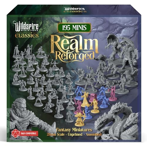 The Realm Set - 195 minis - Heroes, Monsters, NPC Characters for DND Miniatures Bulk I 28mm Dungeon Dragons D&D Miniatures I DND Minis D&D Figures I Pathfinder, Daggerheart, Realm Reforged