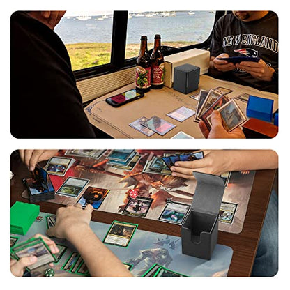 Card Deck Box for MTG Card Storage Box Holds 100 Plus Single Sleeved Cards, Microfiber Lining and Leather Card Box Compatible with Trading Card Games TCG, Yugioh Cards, etc.(Vertical-Black) - color: Black
