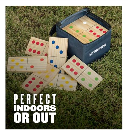 Triumph 28-Piece Wood Lawn Outdoor Large-Format Domino Set Includes Storage Carry Bag