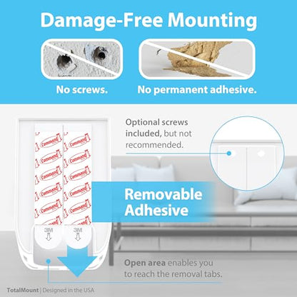 TotalMount Hole-Free Remote Holder – Eliminates Need to Drill Holes in Your Wall (White Remote Control Holder, Quantity 1) - color: White
