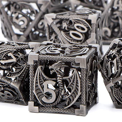 KERWELLSI Hollow DND Dice Set D&D with Gifts Box, 7pcs Polyhedral Metal D and D Dice for Role Playing Game, Dungeon Dragon Dice D20 D12 D10 D8 D6 D4 (Iron) - color: Iron