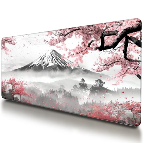VNDL Large Japanese Gaming Mouse Pad, White and Red, Premium Non-Slip Anime Desk Pad for Office, Extended XL XXL Mouse Mat and Laptop Pad, Waterproof and Stiched Edges 31.5 x 15.7 in (mt2) - color: mt2
