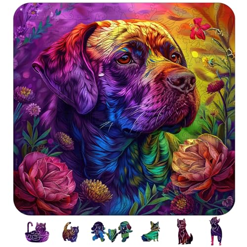 Qiuenisray Wooden Puzzles 500 Pieces, Painted Labrador Dog Jigsaw Puzzles, FSC Certified Unique Shape Royal Animal Adult Puzzles, Irregular Best Gift for Family Game 16.5 x 16.5 in - color: Labrador, size: 500pcs