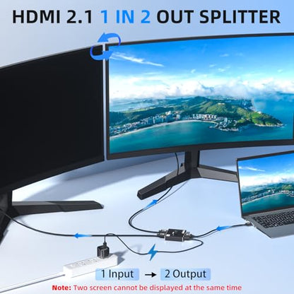 8K HDMI 2.1 Switch Bi-Directional - 2 in 1 Out Switcher/1 in 2 Splitter Supports 8K@60Hz & 4K@60Hz, 48Gbps, 4:4:4bit,UlrtaHD High Resolution Switch Between 2 Inputs or Toggle Displays