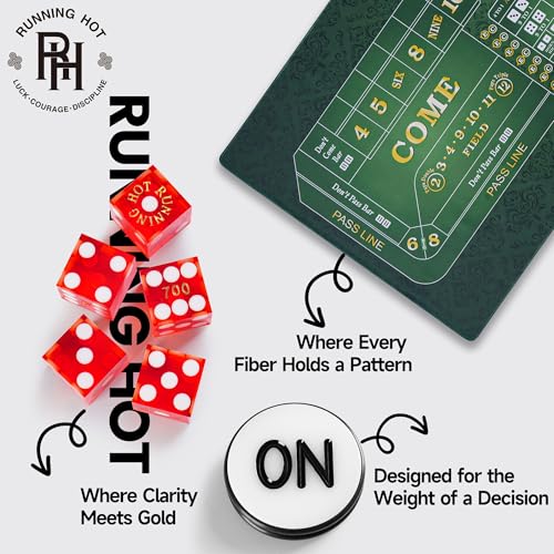 70" x 35" Craps Tabletop Mat Set with 5 Grade AAA 19mm Casino Dice & On/Off Button Crap Game Layout for Home Entertainment Non-Slip Water-Resistant Portable Crap Mat with Zippered Bag (70 X 35 IN)