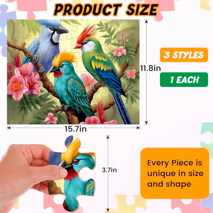 3 Pack 48 Piece Jigsaw Puzzle for Seniors Dementia Puzzles for Elderly | Large Piece Puzzle for Seniors Dog Bird Dementia Alzheimer's Products Activities for Seniors Nursing Home Gift 15.7 * 11.8IN - style: 48A Large Pieces